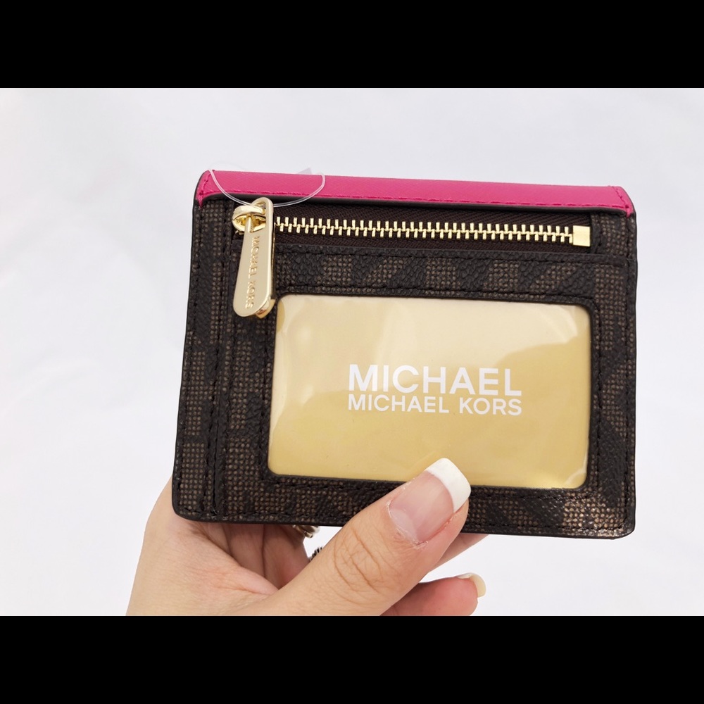 NWT Michael Kors Card Holder Brown Pink Key - Picture 5 of 7